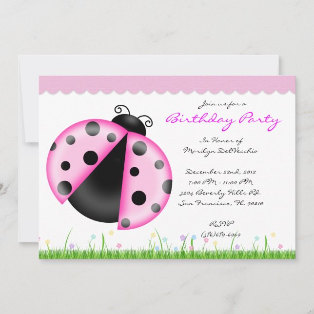 Invitation Fête d'anniversaire douce MIGNONNE de Madame rose (Devant)