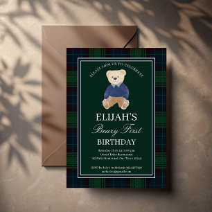 Invitation Fête d'anniversaire d'ours en peluche vert