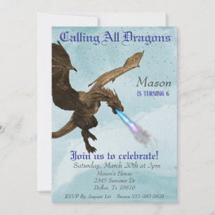 Invitation Fête d'anniversaire Dragon Wyvern soufflant du feu