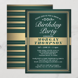 Invitation Fête d'anniversaire Drive-By Tout vert or et blanc