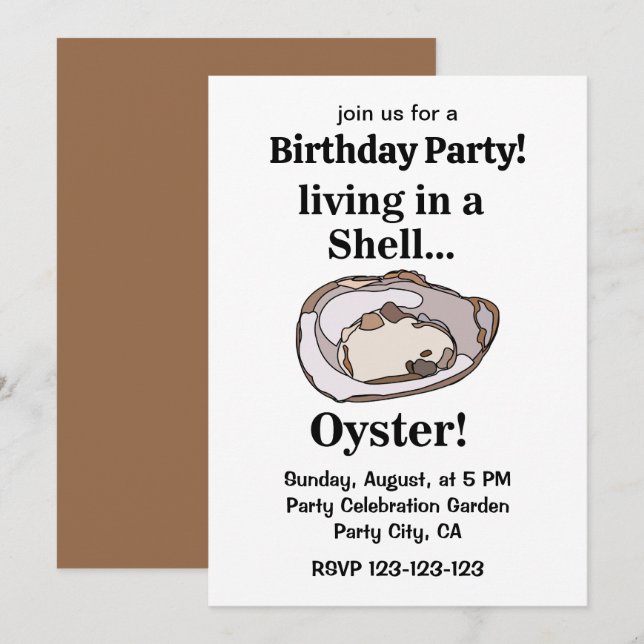 Invitation Fête d'anniversaire drôle de coquille d'huître en  (Devant / Derrière)