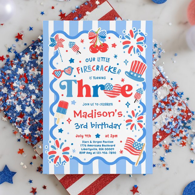 Invitation Fête d'anniversaire du 14 juillet Little Firecrack (Créateur téléchargé)