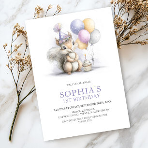 Invitation Fête d'anniversaire du 1er écureuil mignon