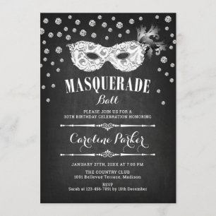 Invitation Fête d'anniversaire du bal mascarade de Chalkboard