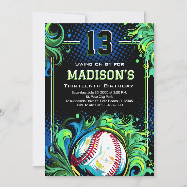 Invitation Fête d'anniversaire du baseball (Devant)