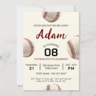 Invitation Fête d'anniversaire du baseball vintage