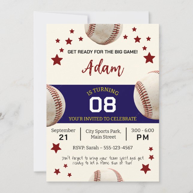 Invitation Fête d'anniversaire du baseball vintage (Devant)