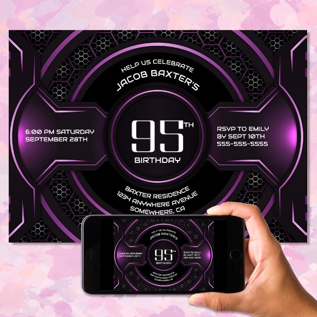 Invitation Fête d'anniversaire du Black Pink moderne 95e (Créateur téléchargé)