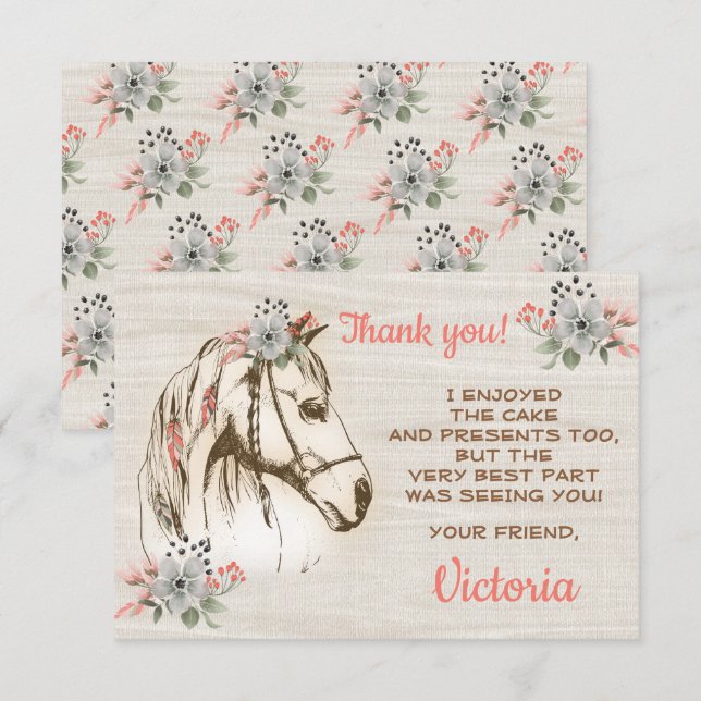 Invitation Fête d'anniversaire du Boho Horse Merci de patient (Devant / Derrière)