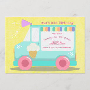 Invitation Fête d'anniversaire du camion à crème glacée   Ros