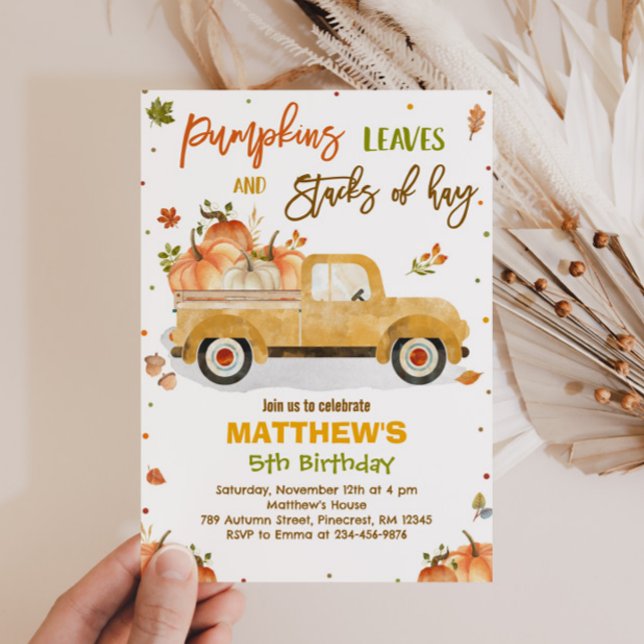 Invitation Fête d'anniversaire du camion de citrouille automn (Créateur téléchargé)