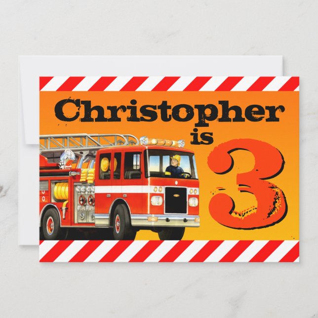 Invitation Fête d'anniversaire du camion de pompiers fait sur (Devant)