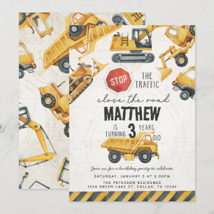 Invitation Fête d'anniversaire du camion de vidange de constr