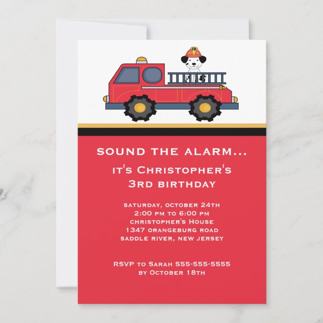 Invitation Fête d'anniversaire du Camion-feu rouge (Devant)