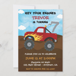 Invitation Fête d'anniversaire du camion monstre rouge 7 ans