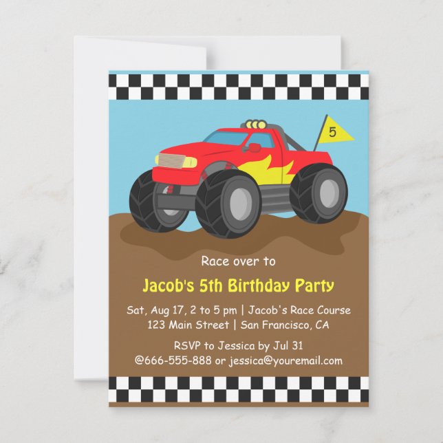 Invitation Fête d'anniversaire du camion Red Monster (Devant)