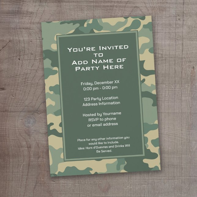 Invitation Fête d'anniversaire du Camouflage militaire (A camouflage print birthday party invitation)