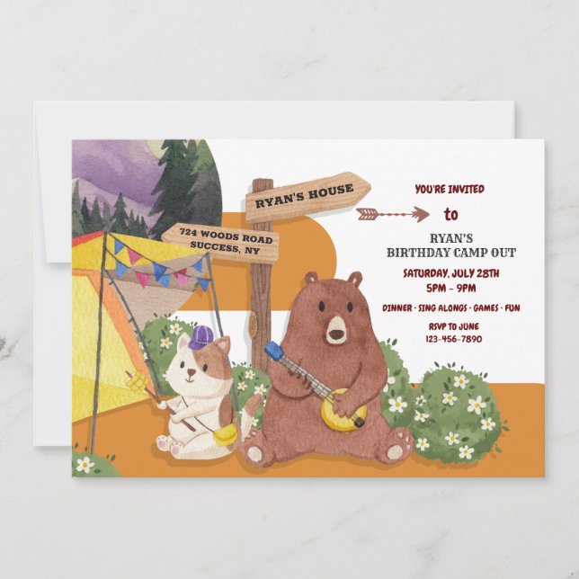 Invitation Fête d'anniversaire du camping (Devant)