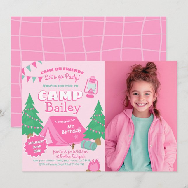 Invitation Fête d'anniversaire du camping (Devant / Derrière)