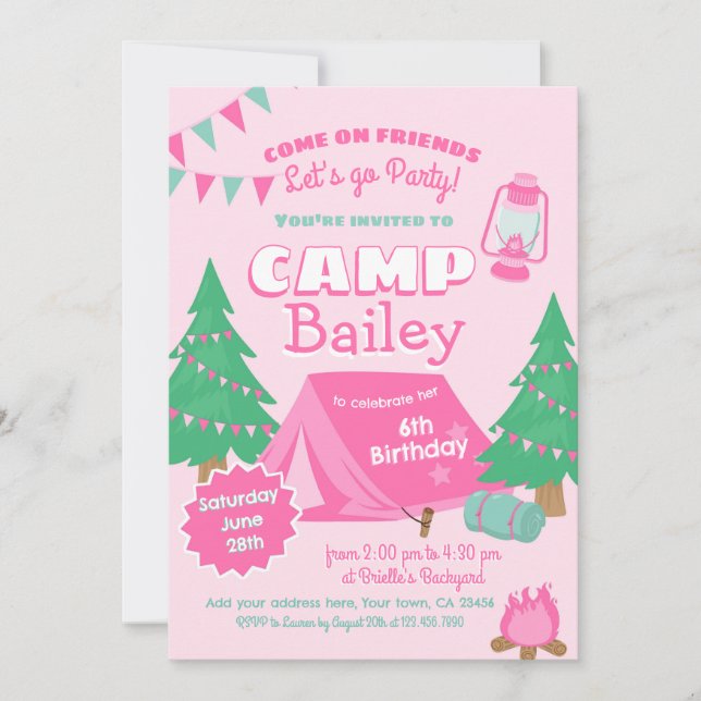 Invitation Fête d'anniversaire du camping (Devant)