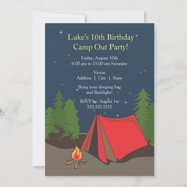 Invitation Fête d'anniversaire du camping| Garçon (Devant)