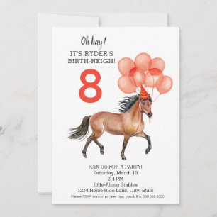 Invitation Fête d'anniversaire du cheval // Red any age téléc