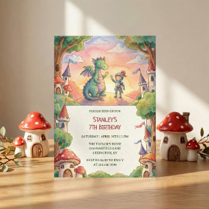 Invitation Fête d'anniversaire du Chevalier Dragon en aquarel
