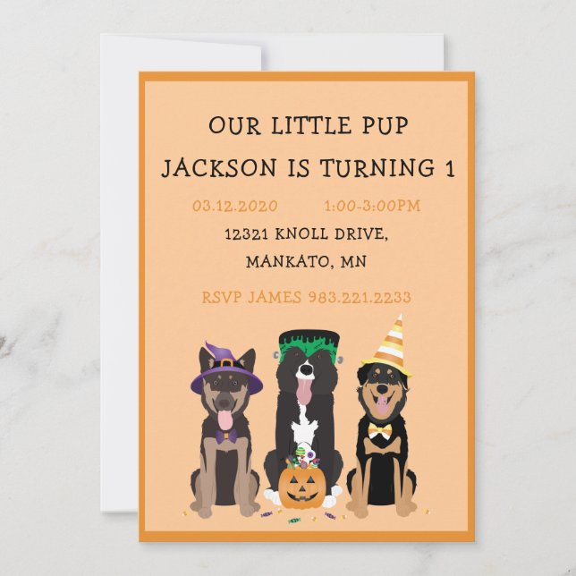 Invitation Fête d'anniversaire du chien d'Halloween (Devant)