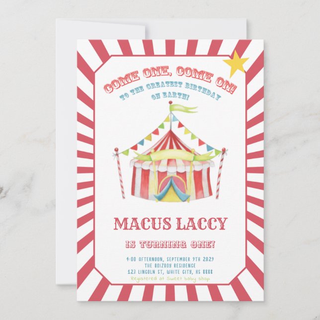 Invitation Fête d'anniversaire du cirque (Devant)