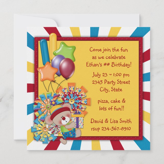 Invitation Fête d'anniversaire du cirque (Dos)
