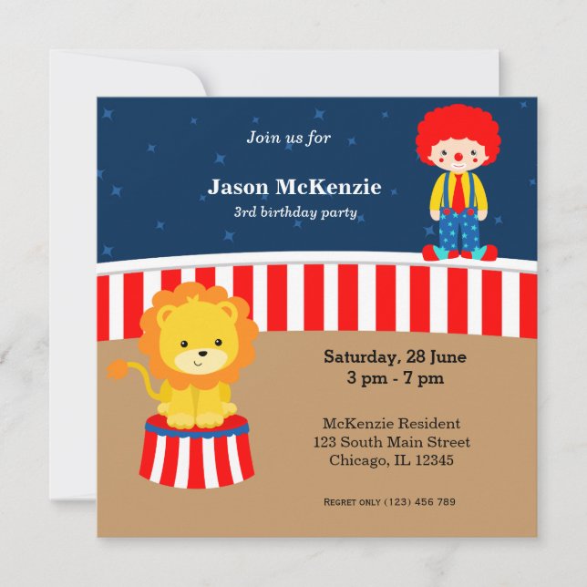 Invitation Fête d'anniversaire du cirque (Devant)