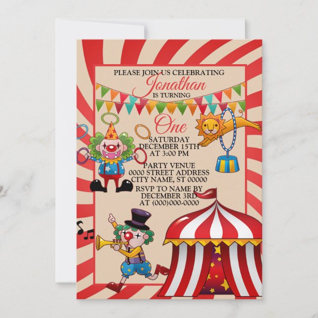 Invitation Fête d'anniversaire du cirque (Devant)