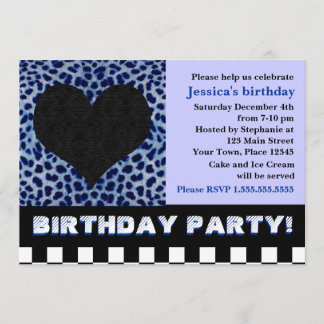 Invitation Fête d'anniversaire du Coeur du Cheetah - Bleu