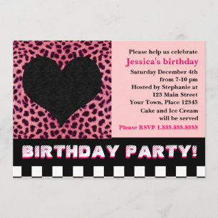 Invitation Fête d'anniversaire du Coeur du Cheetah - rose