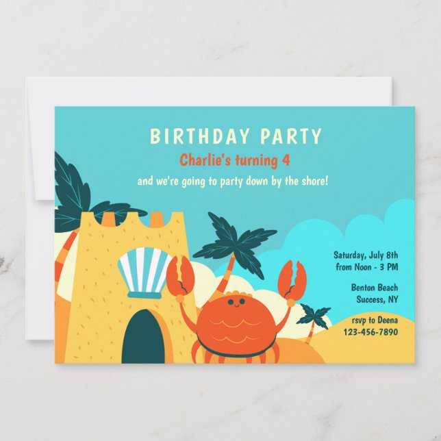 Invitation Fête d'anniversaire du crabe de sable (Devant)