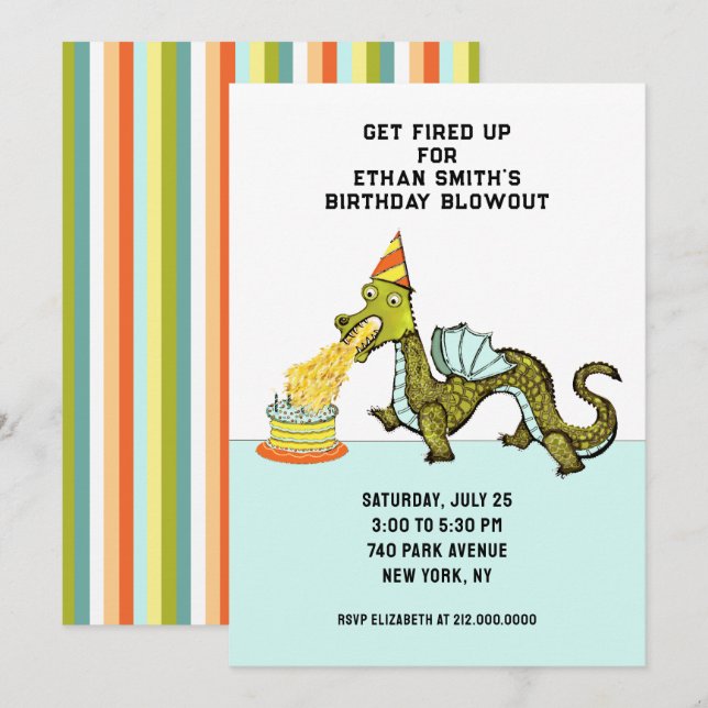 Invitation Fête d'anniversaire du dragon (Devant / Derrière)