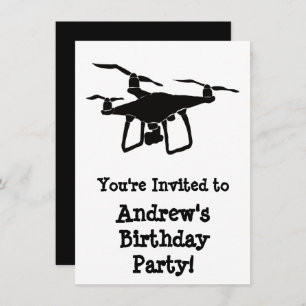 Invitation Fête d'anniversaire du drone noir et blanc