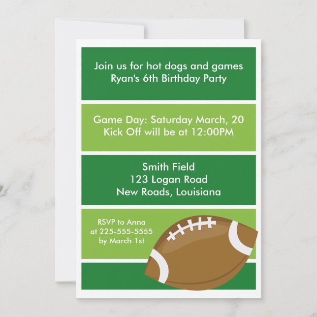 Invitation Fête d'anniversaire du football (Devant)