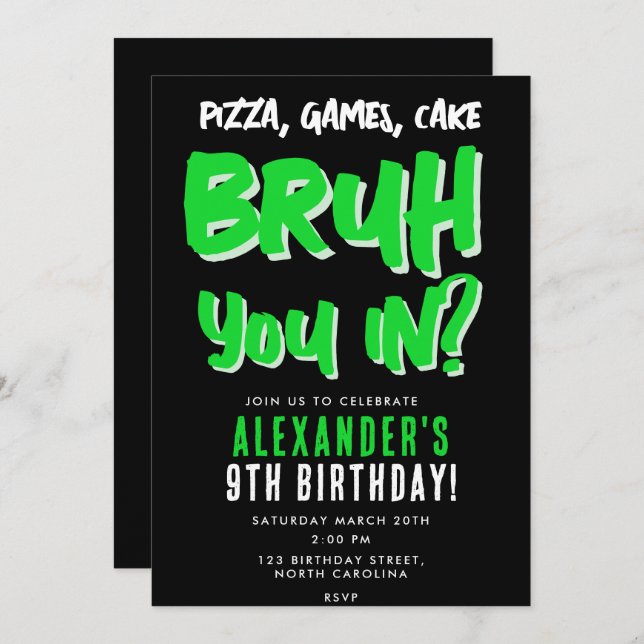 Invitation Fête d'anniversaire du garçon adolescent Ado de Br (Devant / Derrière)