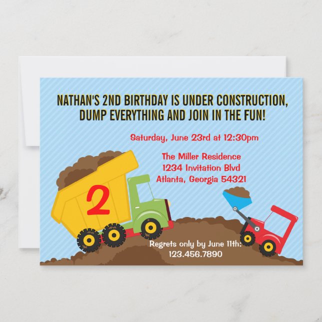 Invitation Fête d'anniversaire du Garçon de la construction d (Devant)