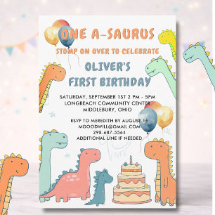Invitation Fête d'anniversaire du garçon Dinosaur One-A-Sauru