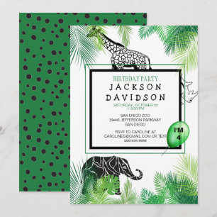 Invitation Fête d'anniversaire du garçon du zoo Feuillage Gir