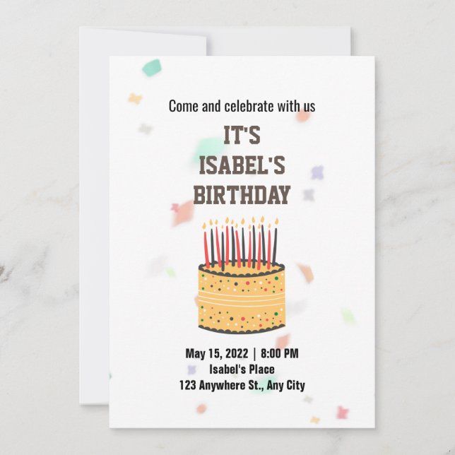 Invitation Fête d'anniversaire du gâteau surprise Watercolor (Devant)