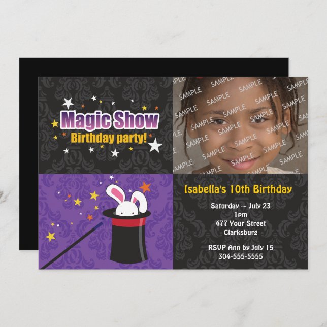 Invitation Fête d'anniversaire du lapin du magicien (Devant / Derrière)