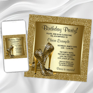 Invitation Fête d'anniversaire du léopard noir et d'or