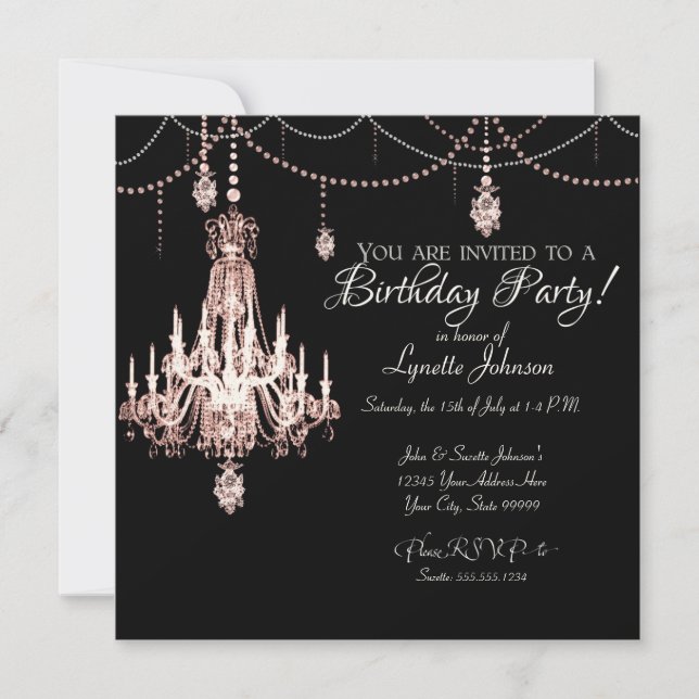 Invitation Fête d'anniversaire du lustre français en cristal  (Devant)