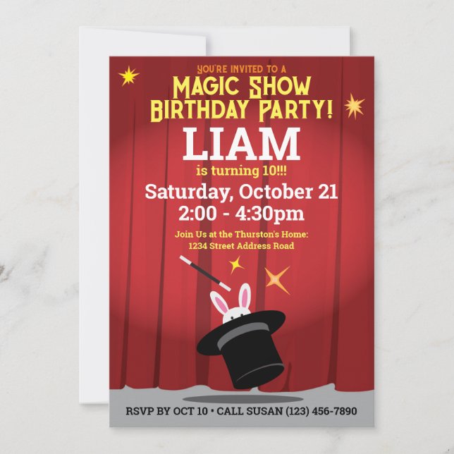 Invitation Fête d'anniversaire du magicien - Top Hat & Rabbit (Devant)