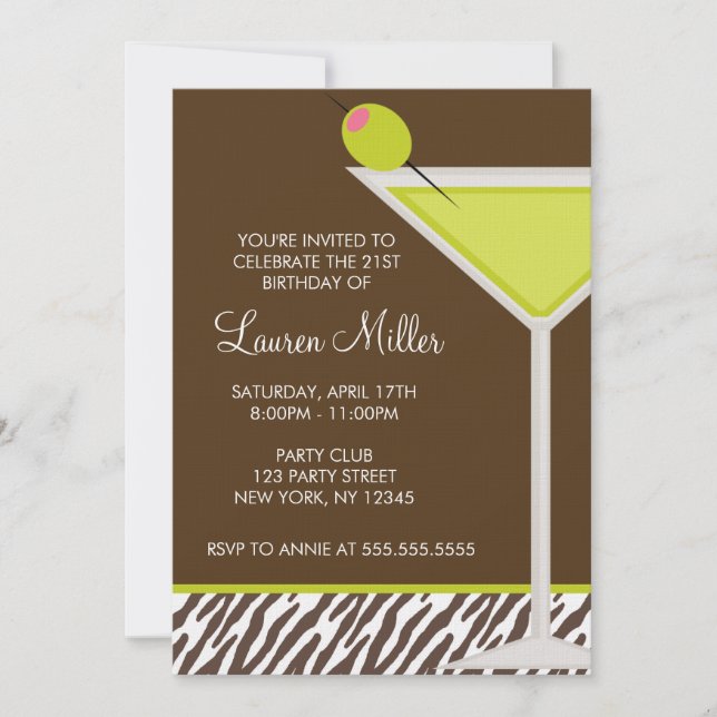 Invitation Fête d'anniversaire du Martini raffiné (Devant)