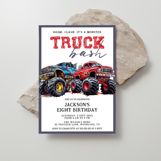 Invitation Fête d'anniversaire du Monster Truck Enfants Moder (Créateur téléchargé)