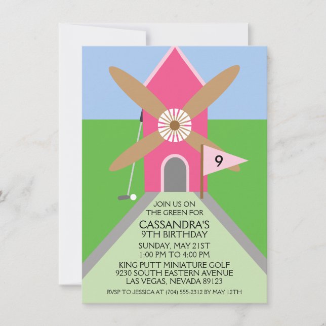 Invitation Fête d'anniversaire du Moulin à vent de Berry Pink (Devant)